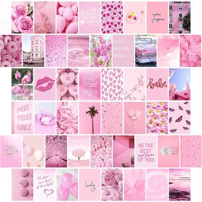 WOONKIT Pink Aesthetic Pictures, Collage Kit for Wall, Pink Room Wall Bedroom Dorm Decor, Room Decor for Teen Girls, Trendy 50pcs 4x6 inch