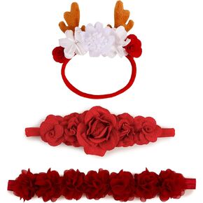 Baby Girls Christmas Headbands Flower Headband 3 Pcs Nylon Elastic Headbands Newborn Hair Bows Christmas Hair Accessories Gifts for Infant Toddlers Kids