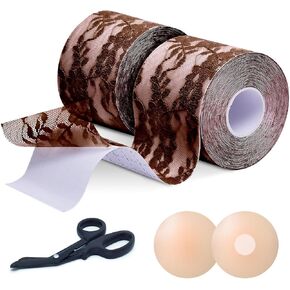 Boob Tape (2 Rolls) with Elegant Lace Covering | Boobytape for Breast Lift, Push Up, and Invisible Support