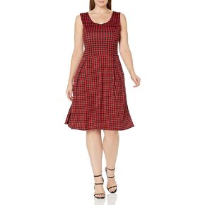 Star Vixen Women's Size Plus-sz Classic Str Ponte KNT Slvlss Box-PLT Fitnflare Dress