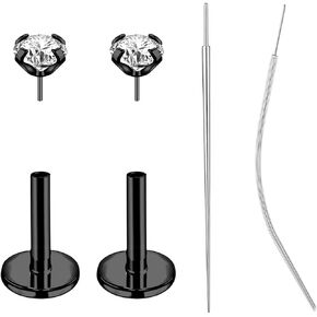18G/20G Threadless Push in Nose Studs Surgical Steel Labret Piercing Jewelry for Tragus Monroe Lip Helix Cartilage Earrings Studs for Women Men, Black