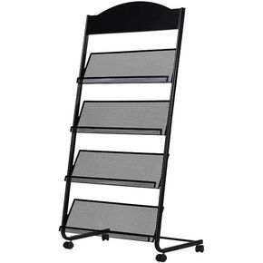 Brochure Stand Magazine Rack, Detachable Brochure Display Stand, 4 Pockets Magazine Holder Newspaper Stand, Black
