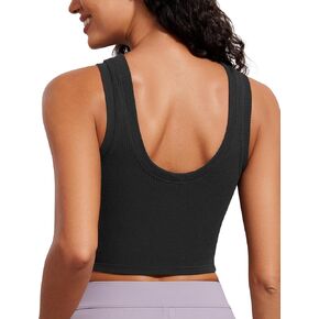 CRZ YOGA Ribbed Crop Tank Tops for Women Low U-Back Casual Cropped Fitted Sleeveless Shirt Scoop Neck Workout Yoga Tanks