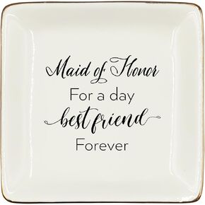 Bridesmaid Wedding Day Ceramic Jewelry Tray Dish, Bachelorette Party Gifts for Maid of Honor Jewelry Plate Ring Trinket Dish, Romantic Bridal Shower Gifts for Her Besties Friends Women 302