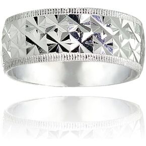 Hoops & Loops 925 Sterling Silver Diamond-cut Wedding Bridal Anniversary 6.5mm Wide Thick Band Ring for Women Men, Sizes 5-9 | Silver, Yellow Gold, Rose Gold