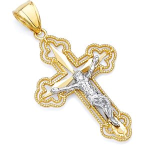 14k REAL Two Tone Gold Religious Jesus Crucifix Cross Charm Pendant