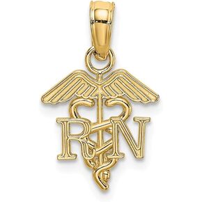 Solid 14k Yellow Gold RN Registered Nurse Caduceus Charm Pendant - 11mm x 10mm