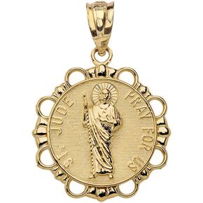 Solid 10k Yellow Gold St. Jude Thaddeus Pray For Us Round Medal Pendant