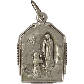 OUR LADY OF LOURDES MEDAL (SAINT BERNADETTE AT THE GROTTO) - MADE IN ANCIENT ITALIAN STYLE - 100% MADE IN ITALY