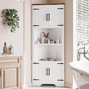 oneinmil 66" Tall Farmhouse Corner Cabinet, Corner Storage Cabinet, Corner Shelf with 4 Doors & Adjustable Shelves, Home Storage Organizer, for Living Room, Bedroom, Kitchen, Black in Kuwait