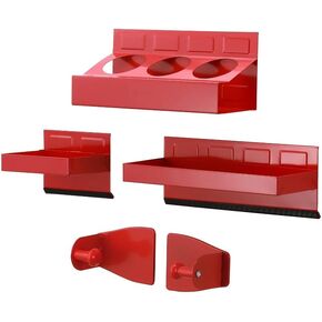 Mayouko Magnetic Toolbox Shelf, Tray and Holder, 4-Piece Magnetic Toolbox Tray Set Tool Box Cabinet Side Shelf Storage, Workshop, Spray Can Holder, Tool Tray, Tissue Holder, Red