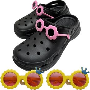 Cute Glasses Shoes Charms, Fun Sun Flower glasses Shoe Accessories, DIY Shoe Decoration Hanging Accessories, Shoe Decoration Charms, for Girls and Women Tour, Sand，Party Good Assistant.