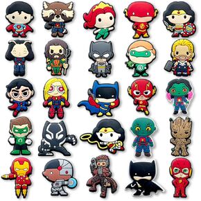 25Pcs Cartoon Hero Shoe Charms for Croc Clog Slides Sandals, Cute Shoe Accessories for Kid Party Favor