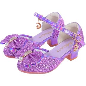 Girls Sandals Cosplay Clear Sparkle Jelly Dress Shoes with Bow Mary Jane Flats