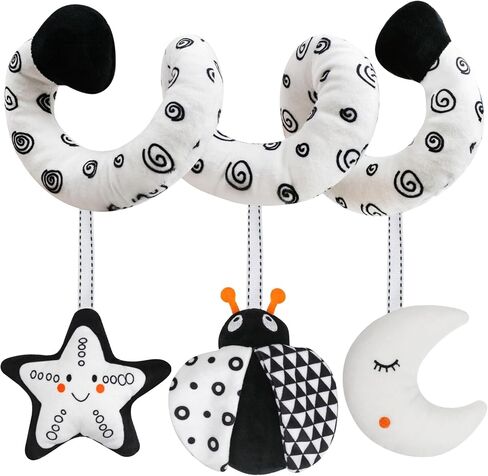 GKDOMS Baby Car Seat Toys Spiral Stroller Activity Toy Black and White High Contrast Sensory Toy Newborn Plush Hanging Toys Party Favors Baby Shower Thank You Gifts for 0-6Months Boys and Girls-BEE in Kuwait