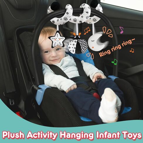 GKDOMS Baby Car Seat Toys Spiral Stroller Activity Toy Black and White High Contrast Sensory Toy Newborn Plush Hanging Toys Party Favors Baby Shower Thank You Gifts for 0-6Months Boys and Girls-BEE in Kuwait