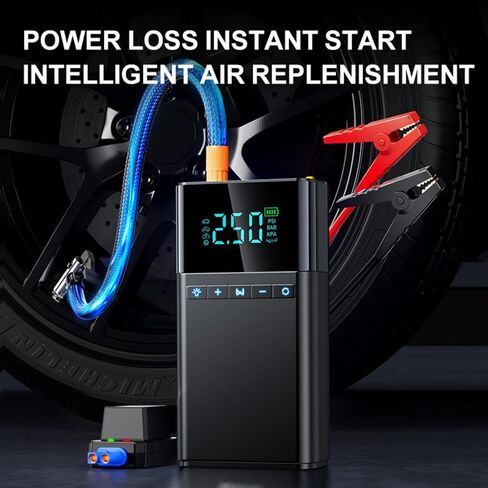 Portable Car Jump Starter with Air Compressor, 150PSI 1500A Car Battery Jump Starter (All Gas/10L Diesel), 12V Jump Box Car Battery Jumper Starter with Large LCD Display for Car, Bike, Ball. in Saudi Arabia