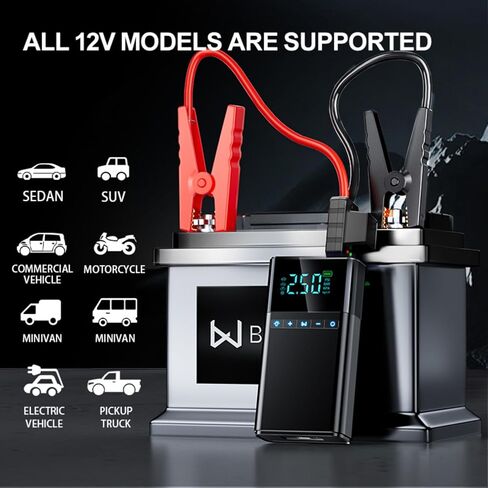 Portable Car Jump Starter with Air Compressor, 150PSI 1500A Car Battery Jump Starter (All Gas/10L Diesel), 12V Jump Box Car Battery Jumper Starter with Large LCD Display for Car, Bike, Ball. in Saudi Arabia