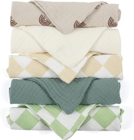 Baby Organic Muslin 100% Cotton Washcloths - 4 Layer Hypoallergenic Saliva Soothe Body Face Towel- aprox 9x9 inch -Newborn Essentials - Boys and Girls (6Pack Random Colors) in Kuwait