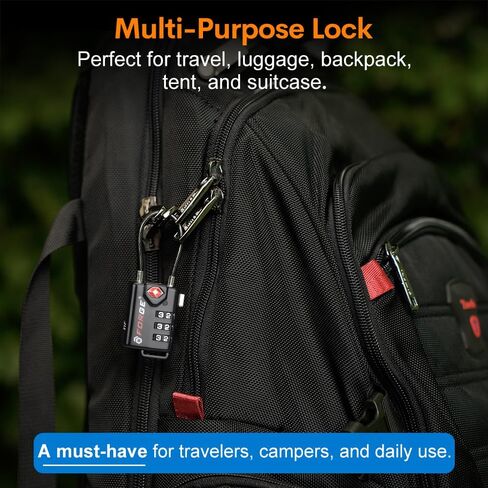 TSA Approved Cable Luggage Locks, Re-settable Combination with Alloy Body, Black 2 Locks. in Saudi Arabia
