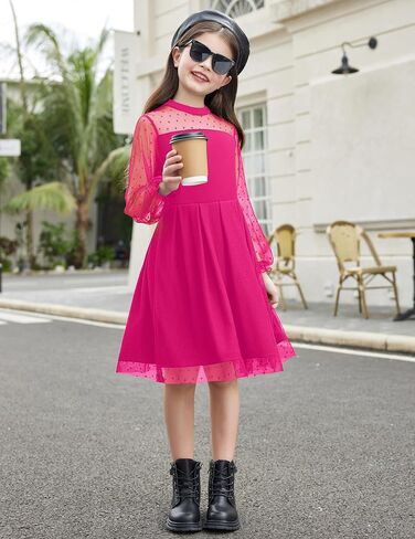 Arshiner Girls Dresses Contrast Mesh Puff Long Sleeve Mock Neck Formal Party A Line Short Tulle Dress in Saudi Arabia
