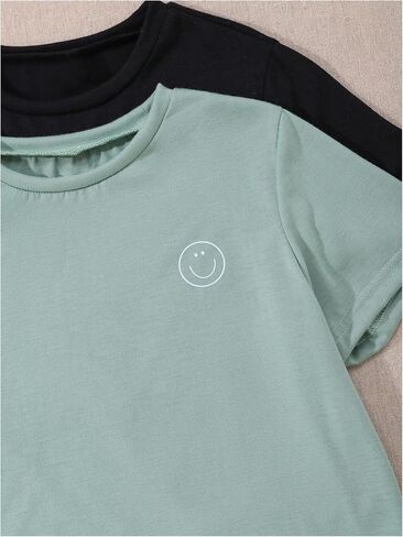 SHENHE Girl's Graphic Tees Crew Neck Short Sleeve Cute Summer Tops 3 Packs T Shirts in Saudi Arabia