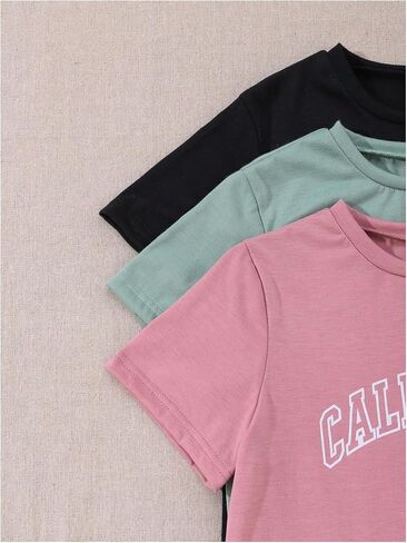 SHENHE Girl's Graphic Tees Crew Neck Short Sleeve Cute Summer Tops 3 Packs T Shirts in Saudi Arabia