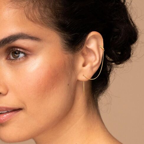 أقراط سلسلة ذهبية للنساء العصرية: أقراط متدلية مطلية بالذهب عيار 14 قيراط مضادة للحساسية، مجموعة أقراط سلسلة طويلة صغيرة أنيقة مجوهرات ذهبية للنساء in Kuwait