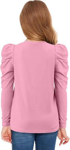 storeofbaby Girls Puff Long Sleeve Shirts Round Neck Tunic Tops Casual Blouses 5-14 Years in Kuwait