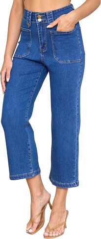 ALLABREVE Baggy Jeans for Women Boyfriend High Waisted Stretchy Straight Leg Cargo Denim Pants with Pockets Casual Pants in Saudi Arabia