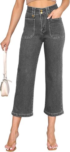 ALLABREVE Baggy Jeans for Women Boyfriend High Waisted Stretchy Straight Leg Cargo Denim Pants with Pockets Casual Pants in Saudi Arabia