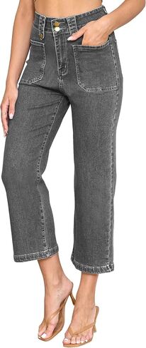 ALLABREVE Baggy Jeans for Women Boyfriend High Waisted Stretchy Straight Leg Cargo Denim Pants with Pockets Casual Pants in Saudi Arabia