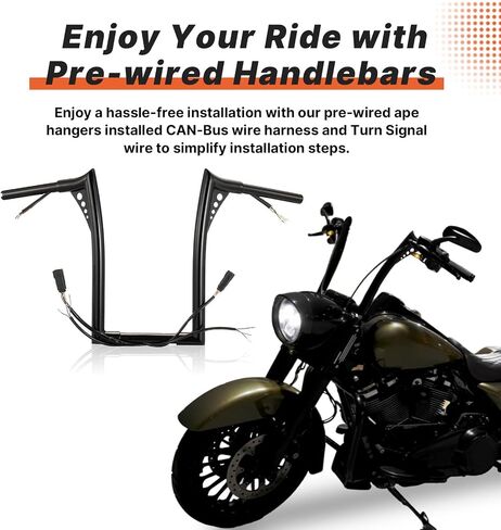 المقاود ذات الأسلاك المسبقة لـ Harley 2007-2014 Road King/Softail/Dyna/Sportster Bat-wing Meathook Ape Hangers 14 بوصة ارتفاع 1.25 بوصة شريط سمين مع CAN-Bus وحزام سلك إشارة الانعطاف سلكي مسبقًا، كروم in Saudi Arabia