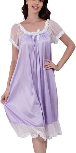 Women's Nightgowns Short Sleeve Satin Silk Plus Size Pink Victorian Nightdress in Saudi Arabia