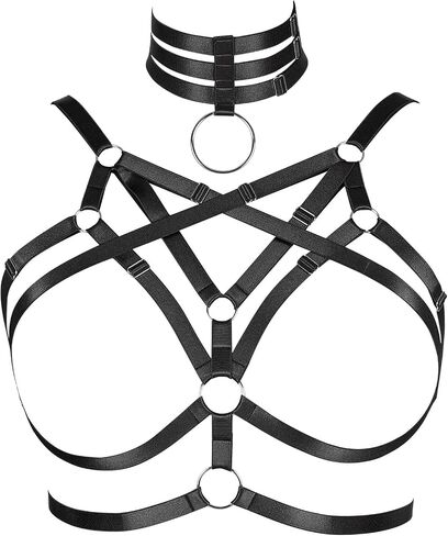 Plus Size Womens Pentagram Body Harness Bra Hollow Out Bra Tops Punk Lingerie Halloween Rave in Saudi Arabia