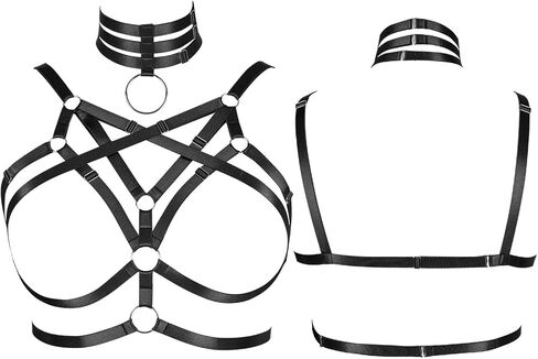 Plus Size Womens Pentagram Body Harness Bra Hollow Out Bra Tops Punk Lingerie Halloween Rave in Saudi Arabia