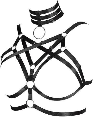 Plus Size Womens Pentagram Body Harness Bra Hollow Out Bra Tops Punk Lingerie Halloween Rave in Saudi Arabia
