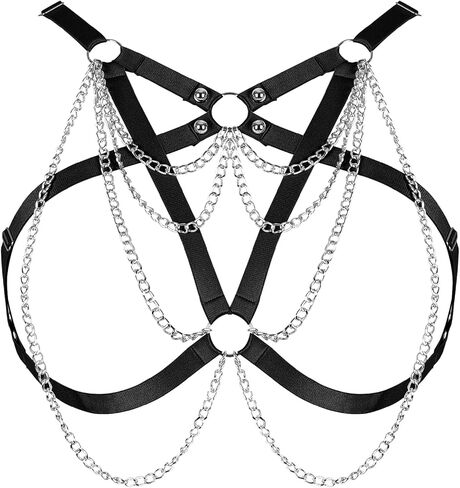 Plus Size Womens Pentagram Body Harness Bra Hollow Out Bra Tops Punk Lingerie Halloween Rave in Saudi Arabia