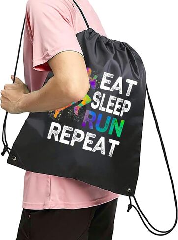 Eat Sleep Run Repeat Running Drawstring Backpacks, Unisex Running Bags for Gym Shopping Sport, Running Gifts for Men Track And Field Lover, Cross Country Running Gifts for Runners Male in Saudi Arabia
