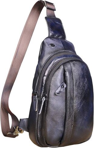Le'aokuu Mens Outdoor Casual Tea Travel Hiking Crossbody Chest Sling Bag Rig One Shoulder Strap Bag Backpack Men Leather 010 in Saudi Arabia