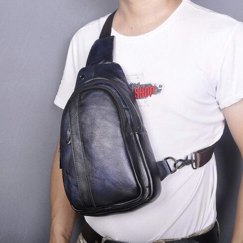 Le'aokuu Mens Outdoor Casual Tea Travel Hiking Crossbody Chest Sling Bag Rig One Shoulder Strap Bag Backpack Men Leather 010 in Saudi Arabia