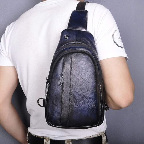 Le'aokuu Mens Outdoor Casual Tea Travel Hiking Crossbody Chest Sling Bag Rig One Shoulder Strap Bag Backpack Men Leather 010 in Saudi Arabia