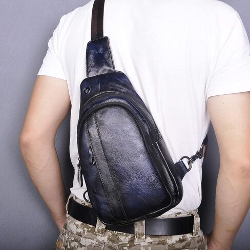Le'aokuu Mens Outdoor Casual Tea Travel Hiking Crossbody Chest Sling Bag Rig One Shoulder Strap Bag Backpack Men Leather 010 in Saudi Arabia