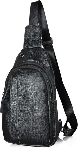 Le'aokuu Mens Outdoor Casual Tea Travel Hiking Crossbody Chest Sling Bag Rig One Shoulder Strap Bag Backpack Men Leather 010 in Saudi Arabia