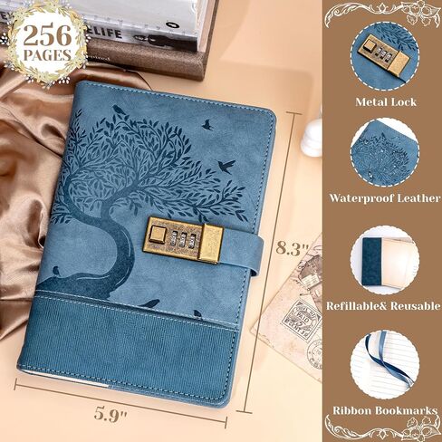 Vintage Diary with Lock for Women Men 256 Pages Leather Password Journal with Lock A5 Locked Journals for Writing Note Taking, 5.9x 8.3 in, Green in Saudi Arabia