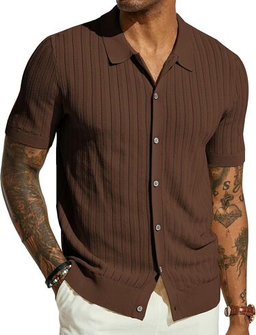 PJ PAUL JONES Mens Knit Shirt Short Sleeve Summer Hollow Out Shirt Beach Button Down Shirt in Saudi Arabia