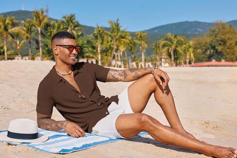 PJ PAUL JONES Mens Knit Shirt Short Sleeve Summer Hollow Out Shirt Beach Button Down Shirt in Saudi Arabia