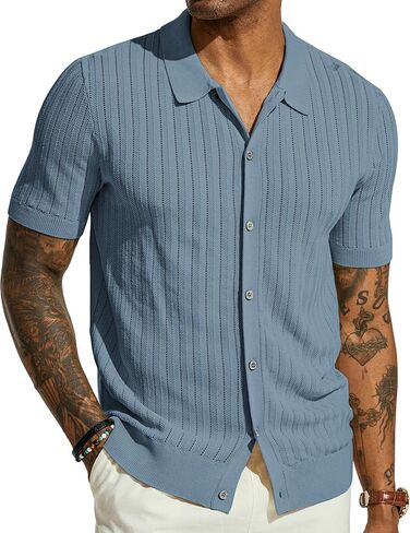 PJ PAUL JONES Mens Knit Shirt Short Sleeve Summer Hollow Out Shirt Beach Button Down Shirt in Saudi Arabia