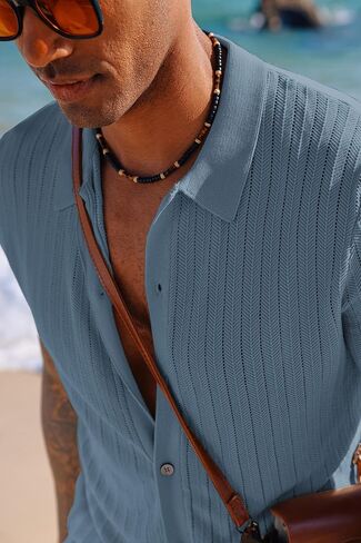 PJ PAUL JONES Mens Knit Shirt Short Sleeve Summer Hollow Out Shirt Beach Button Down Shirt in Saudi Arabia