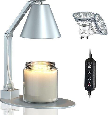 Candle Warmer Lamp with Timer – Wax Melt Warmer with 2 Bulbs - Lamp Dimmer Wax Warmer for Scented Wax – Adjustable Height Ultra-Elegant Wax Melter Candle Lamp Warmer - Golden in Saudi Arabia